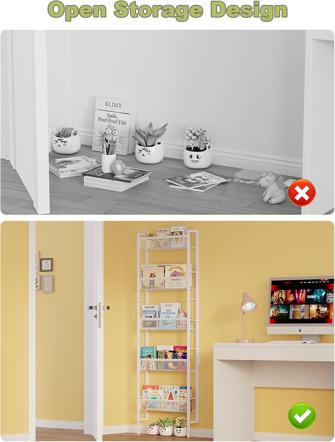 B8 Kids Bookshelf Wall Mounted, 5-Tier Wall Bookshelf for Kids, Children's Bookcases Organizer for Toys and Books, Metal Toddler Book Shelves for Nursery, Bedroom, Living Room, White - Image 7