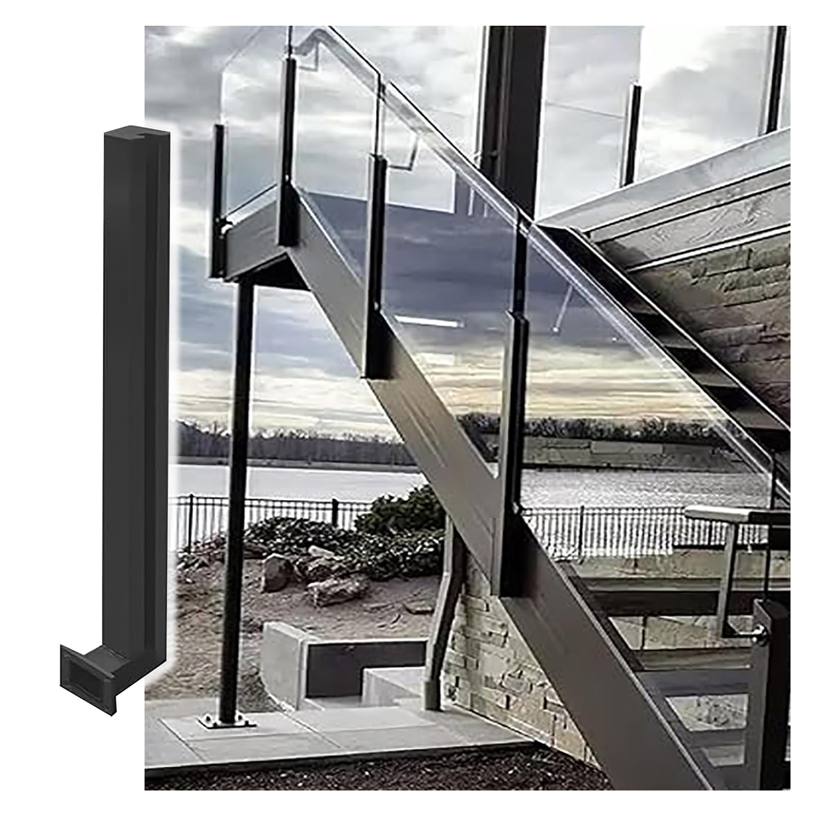Colonne de sécurité design pour garde-corps extérieur en verre d'escaliers haut de gamme