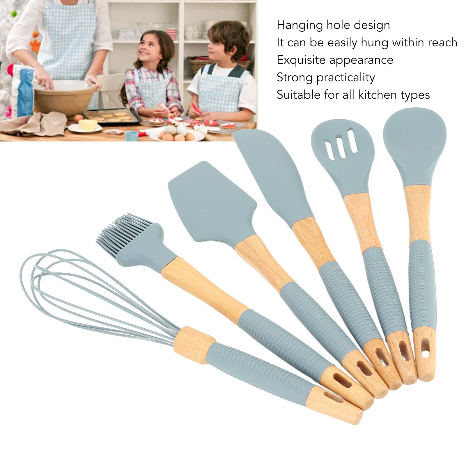 Ensemble d'ustensiles de cuisine en silicone, ensemble de 6 spatules d'ustensiles de cuisine avec manche en bois, ustensiles de cuisine, gadgets de cuisine pour la pâtisserie au