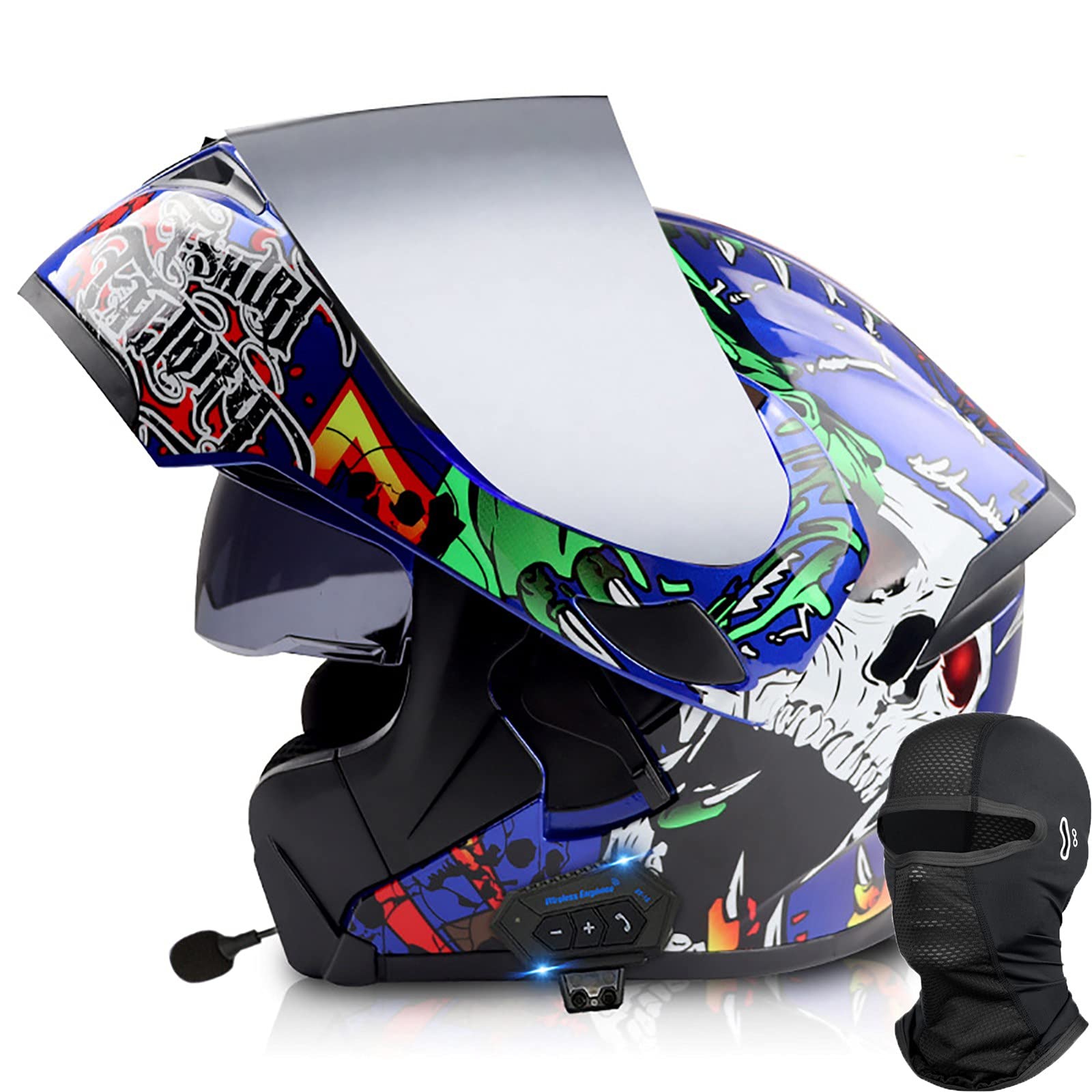 Casque Bluetooth moto modulable rabattable double visière XXL 63cm