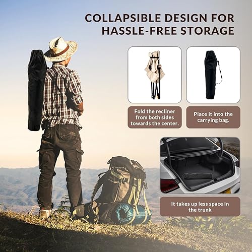 Miniatura 7 de Silla de camping reclinable de 4 posiciones ajustables, silla de playa plegable ligera para adultos con reposapiés y reposacabezas extraíbles,