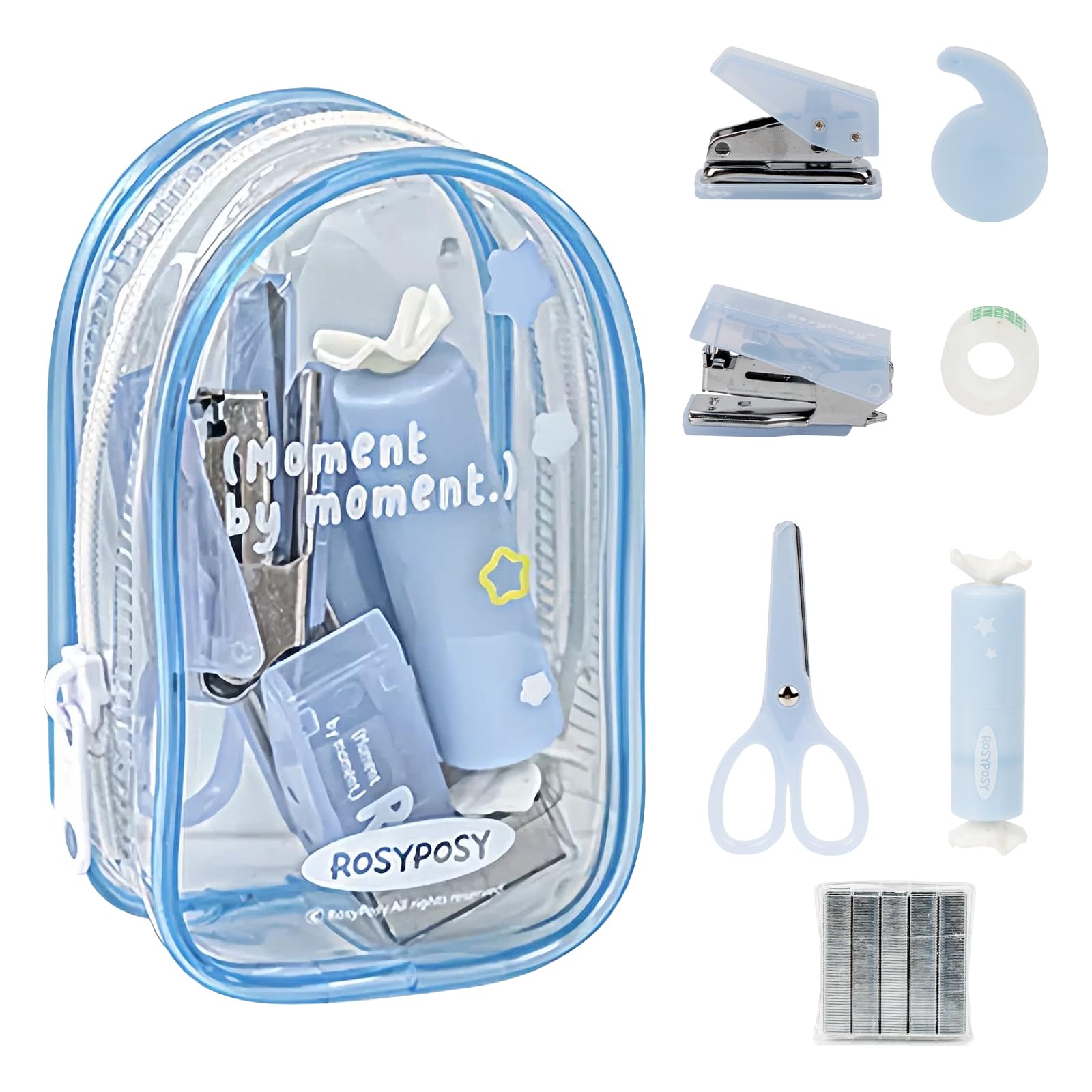 7-teiliges Bürobedarf-Set – Mini-Größe für Portabilität, Set für bequeme und effiziente Büroarbeit, Schulanfang, Mini-Schreibwaren-Organizer-Set: kompakte Schere, Locher, tragbar