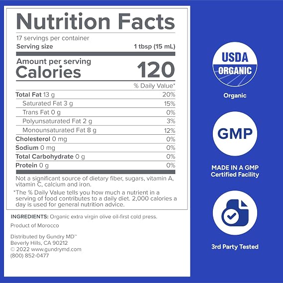 Gundry MD Organic Extra Virgin First Cold Press Moroccan Polyphenol Rich Olive Oil (Olive Oil) (3)