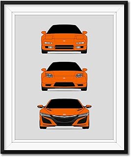 Honda Acura NSX Generations Inspired Poster Print Wall Art Handmade Decor of the History and Evolution of the NSX (NA1, NA2, NC1) (Unframed)