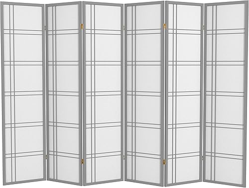 Oriental Furniture - Pantalla Shoji de doble cruz de 6 pies de alto, edición especial, color gris, 6 paneles