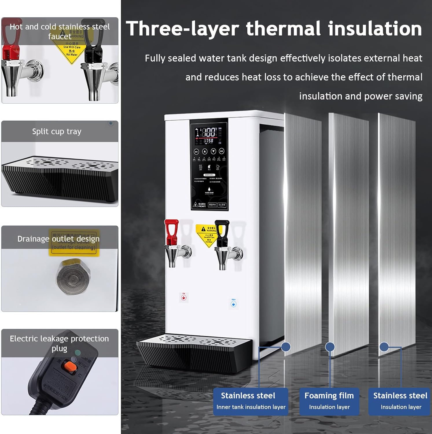 Countertop Water Dispenser 45L Step-Heating Boiling Water Machine with Hot Cold and Cool Water Dual Filtration, Electric Water Boiler for Tea Coffee Restaurant Hotel Office