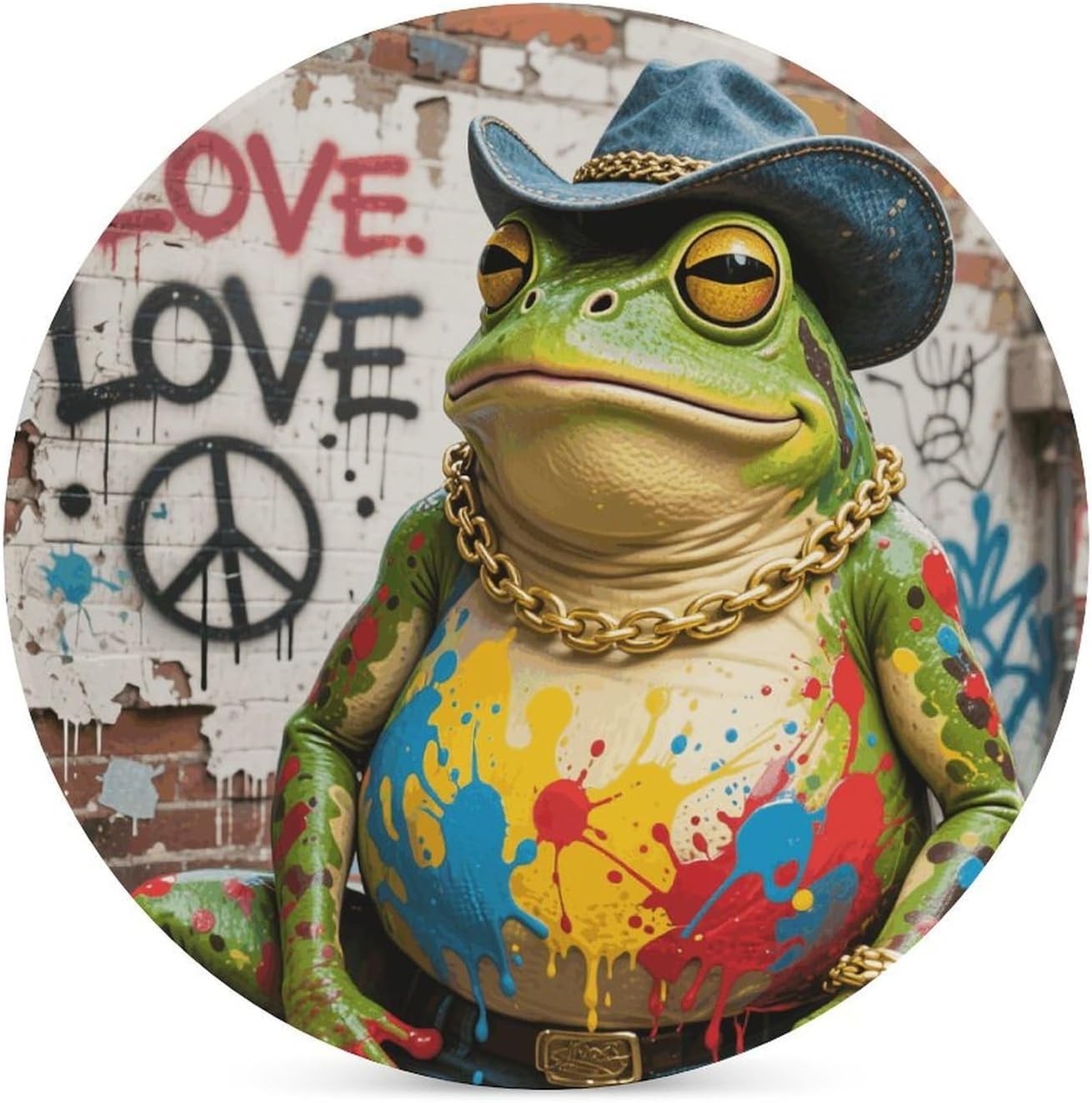 6PCS Western Cowboy Frog Coasters Non-Slip Round Drink Coasters with Ceramic Stone and Cork Base, Heat Resistant Absorbent 33.00Stone Coaster Set for Kinds of Mugs and Cups, 4 Inch