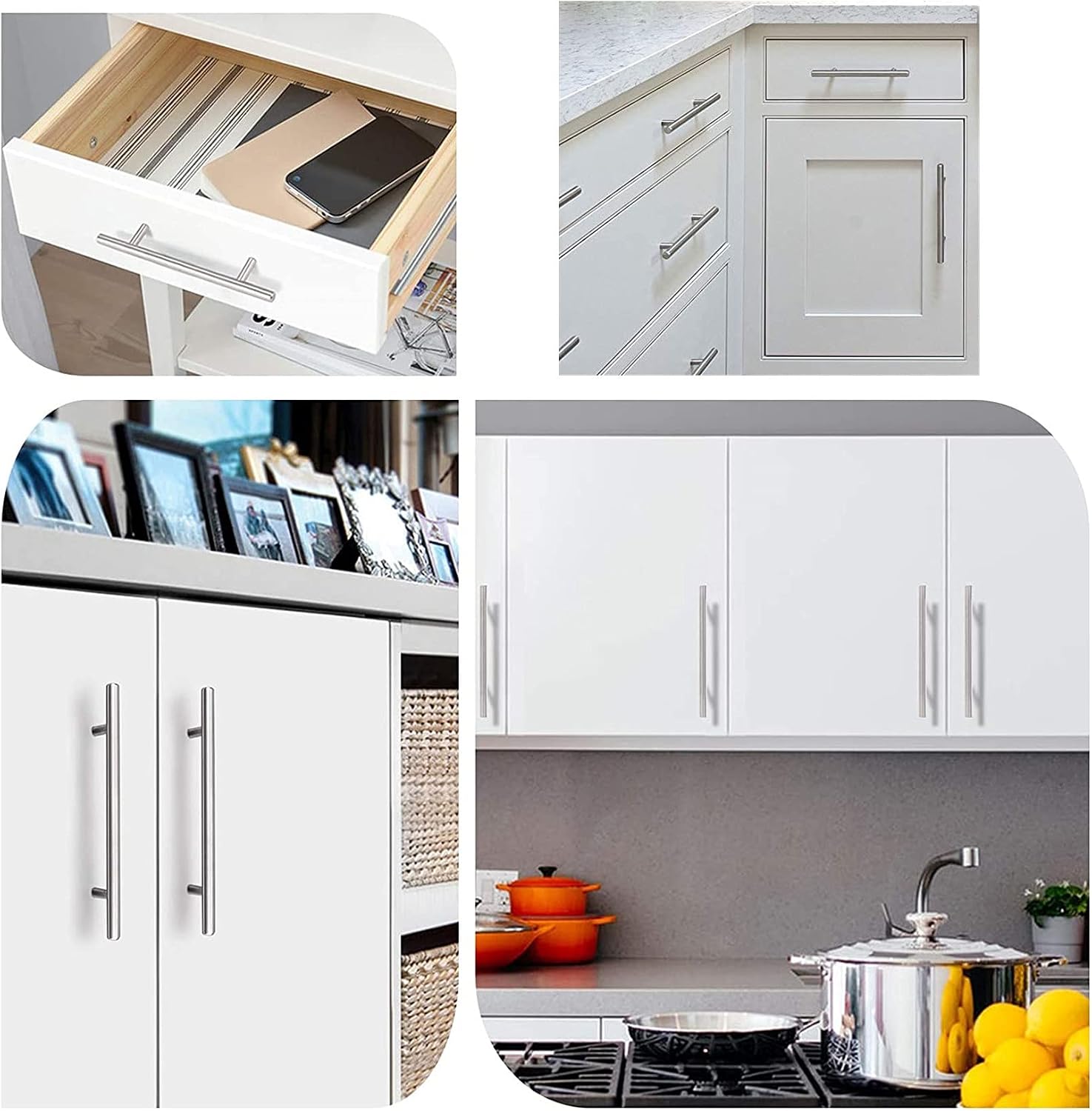 50-Pack Brushed Nickel Handles Drawer Handles Kitchen Cabinet Pulls Stainless Steel Handles for Kitchen Modern Round Cabinet Dresser Handles,5in Length, 3in Hole Center