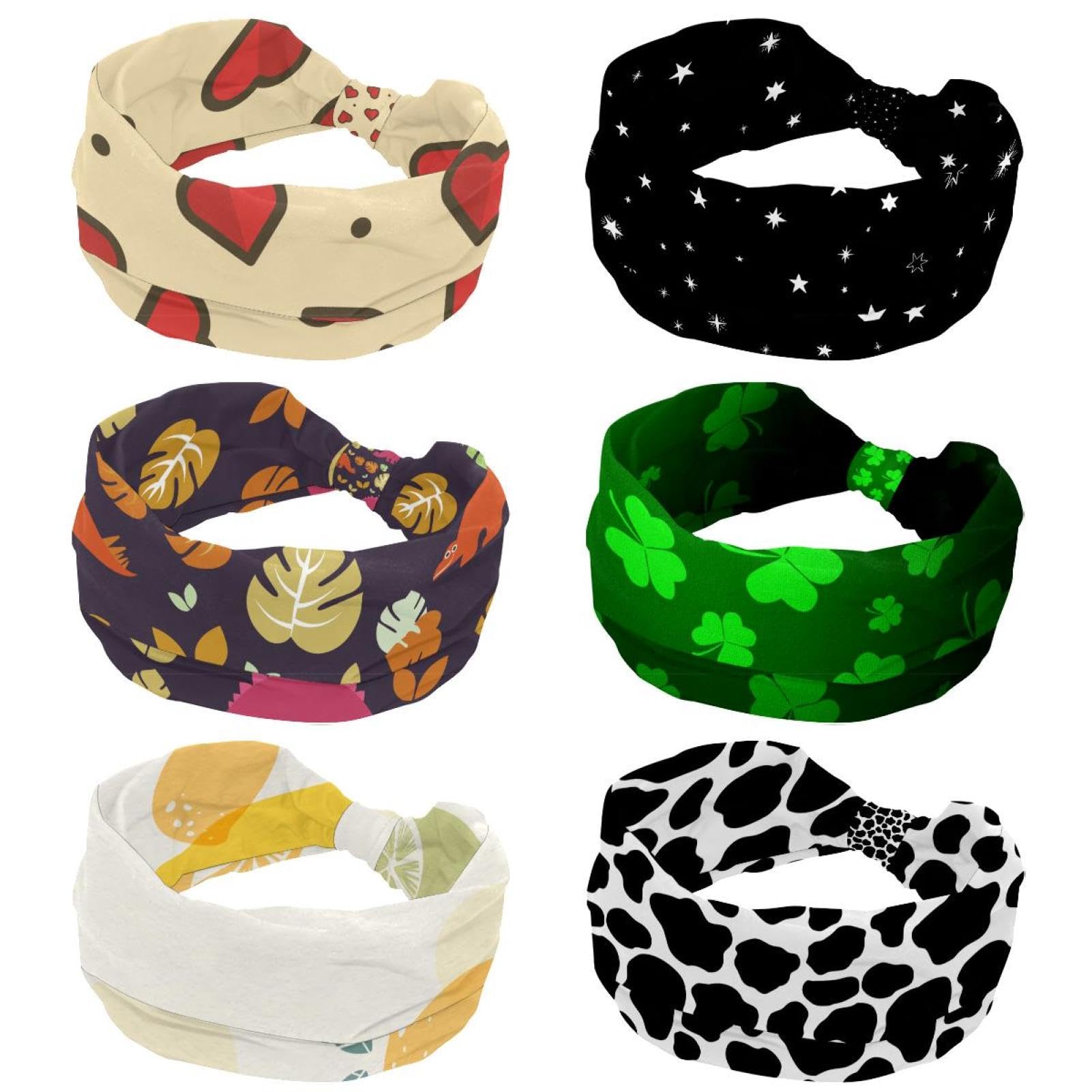 Lot de 6 bandeaux larges pour femme - Turban antidérapant - Pour yoga, sueur, sport, entraînement