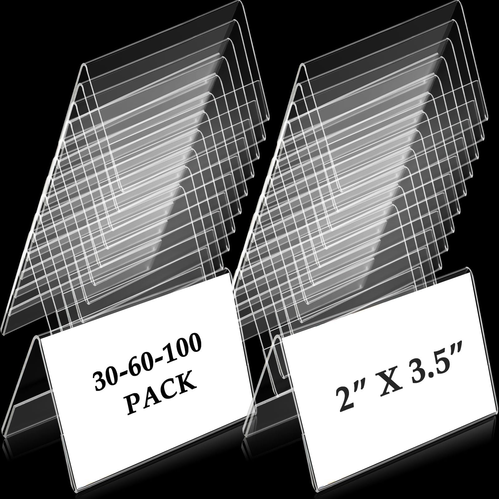 Fulmoon 60 Pcs Mini Acrylic Sign Holder, 2 x 3.5 Inches Small Clear Sign Display Holder Acrylic Name Plate for Desk Horizontal Nameplate V Shaped Display for Office School Store Business