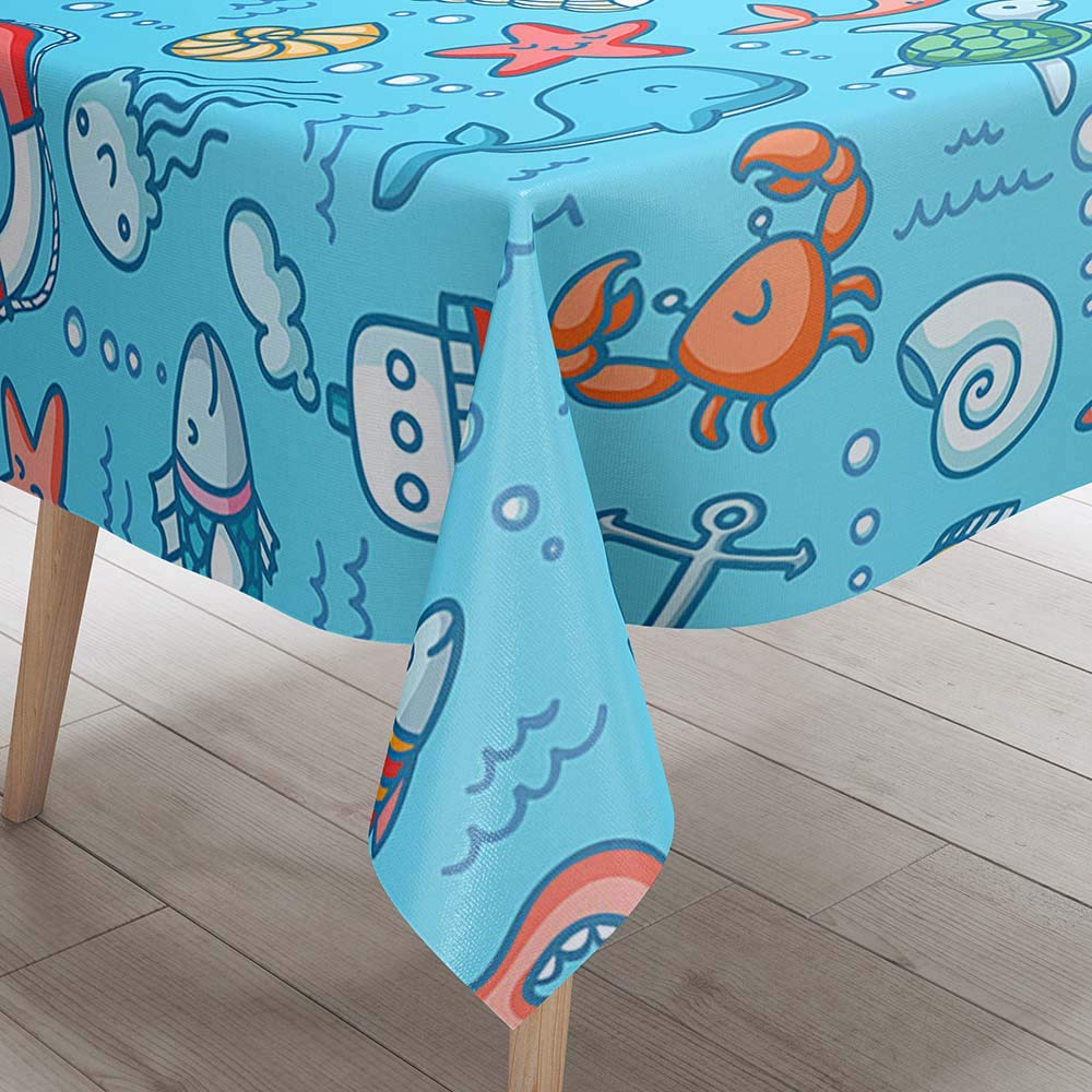 Dotbuy-Shop Blue Ocean Dotbuy Tablecloth Waterproof, Children Rectangular Table Cloths Easy Wipe Clean Oil-Proof Stain-Resistant Dust-Proof Polyester 3D Printed Table Cover (,100X140cm)