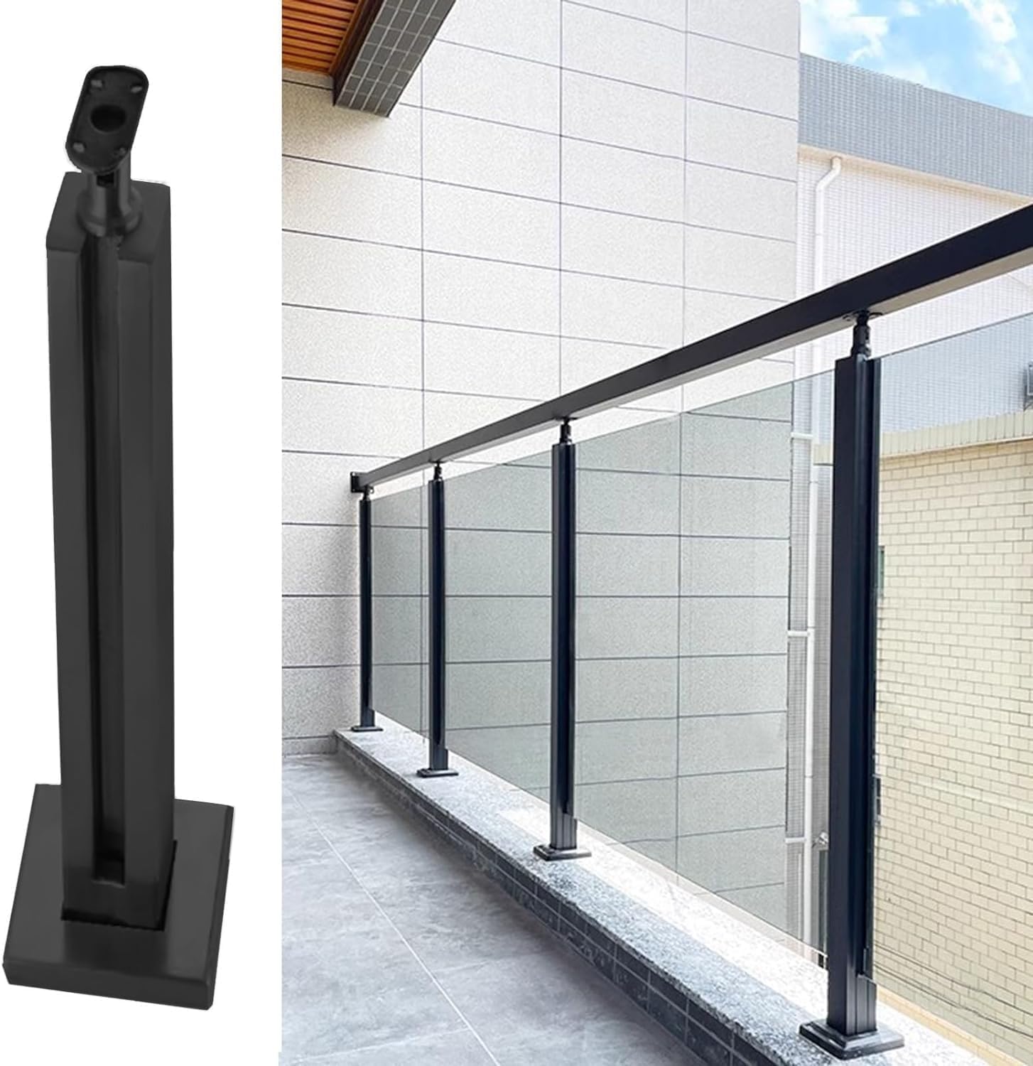 Clips de colonne de garde-corps en verre noir avec poteau en acier inoxydable 85cm de fin