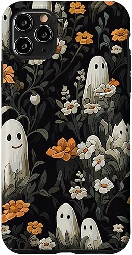 Funda con diseño floral para iPhone 11 Pro Max con diseño de fantasmas espeluznantes de Halloween