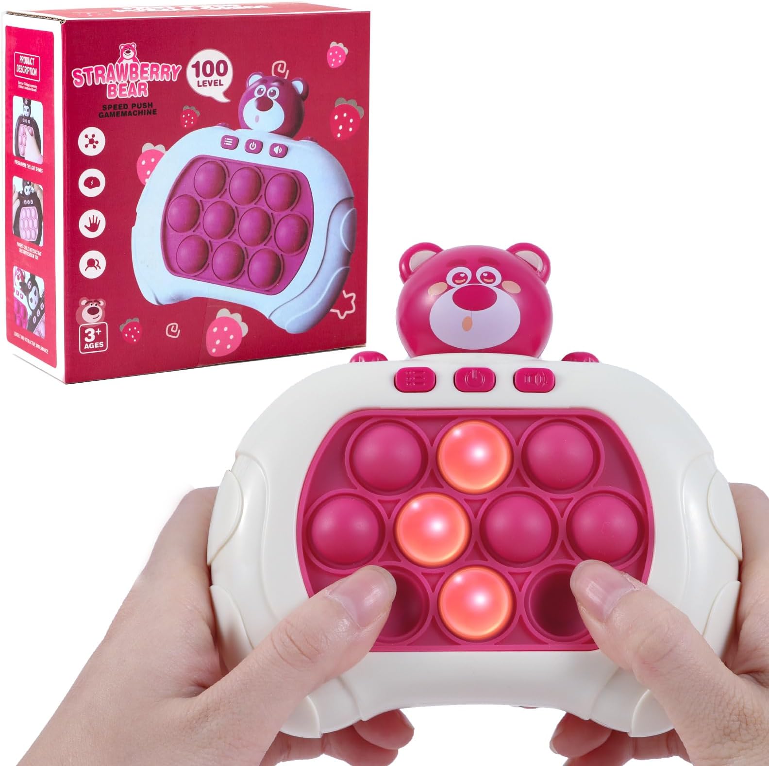 Pop Fidget Toys Handheld Game for Teens, Push Bubble Light up Puzzle Game Machine & Best Gifts for Kids, Quick Push Games Sensory Toys, Stress Relief Party Favors Toy Age 3 -12 (Bear-S)