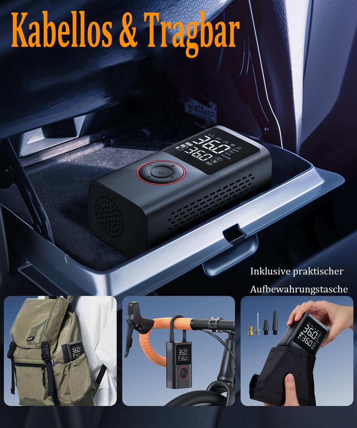 AI Ultra Reifenpumpe 150 PSI Akku Kompressor Elektrische Luftpumpe Auto fahrradpumpe SUP Sprachassistenz Digitalanzeige Powerbank LED SOS Schnellladung mini Kompressor Schlauchboote Zelte Kite Wings