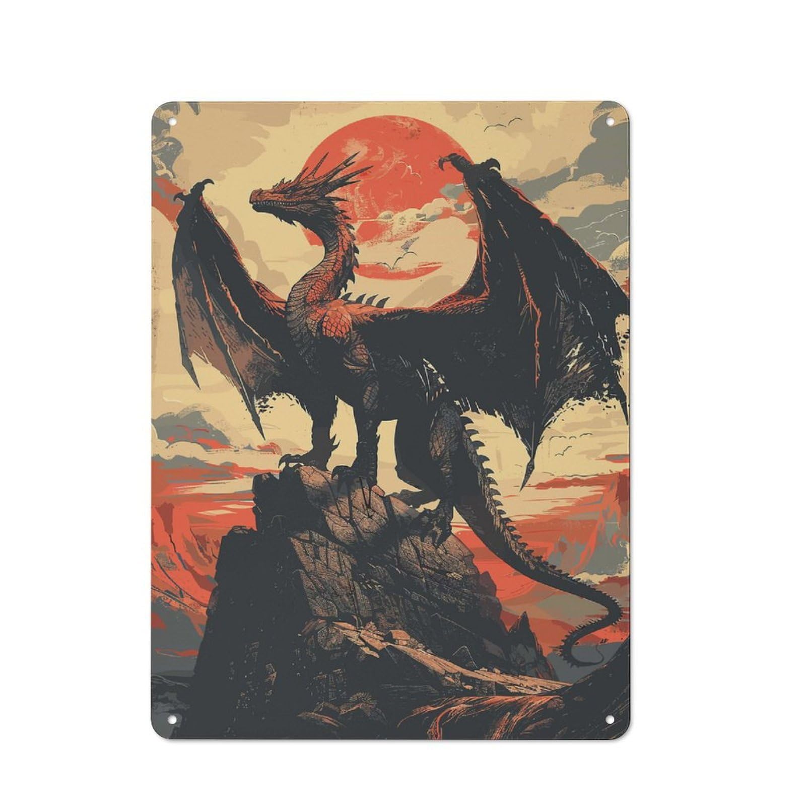 Junmoney Style-17 Fantasy Retro Dragon Beast Retro Metal Sign 40X30cm For Café Or Restaurant, Gift For Restaurant Decor Fans During The Christmas Season