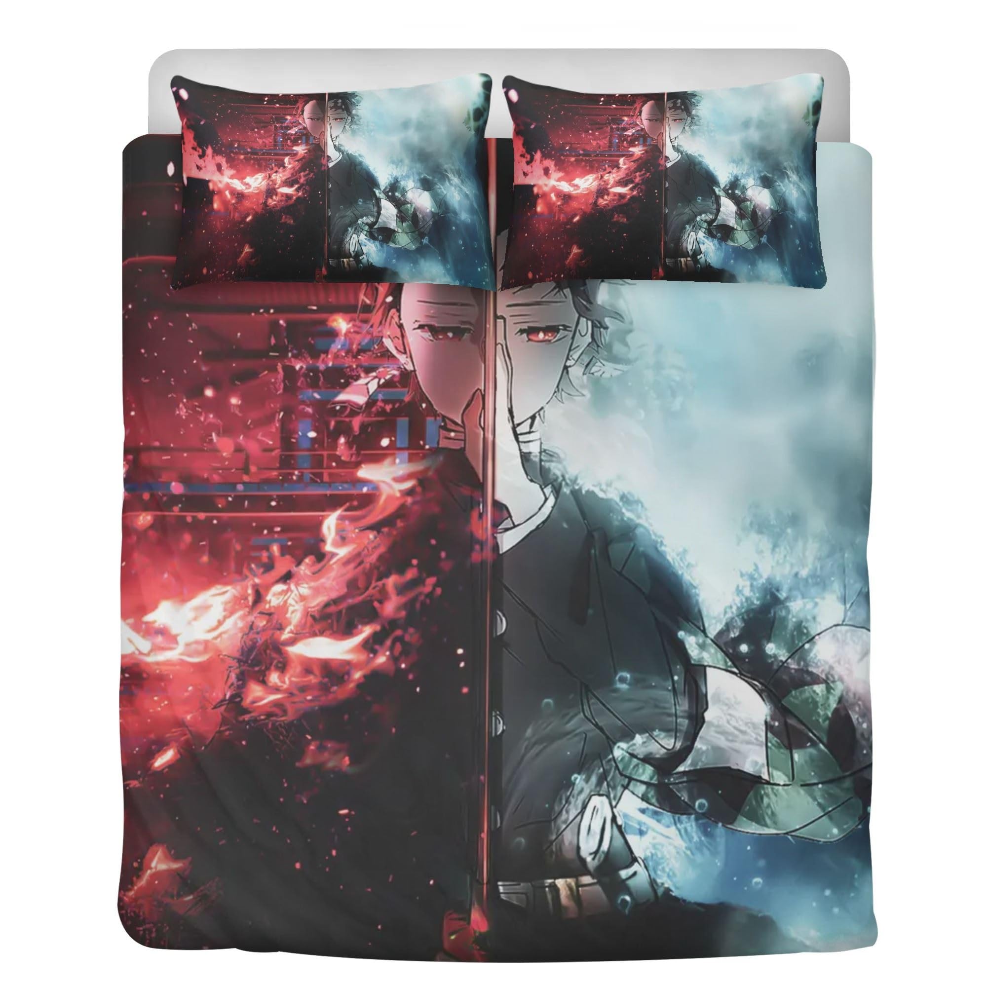 STARSAY Demon Slayer Children's Bed Linen Sets, 135 x 200 cm, Soft Microfibre Duvet Covers and 2 Pillowcases, Bedroom Decorative Bed Linen, 3-Piece (Tanjiro Kamado)