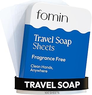 FOMIN - Antibacterial Paper Soap Sheets for Traveling - 100 Unscented Portable Hand Soap Sheets for Travel in Tin - Dissolvable Mini Portable Travel Soap Sheet for Hand Washing, Camping and Hiking