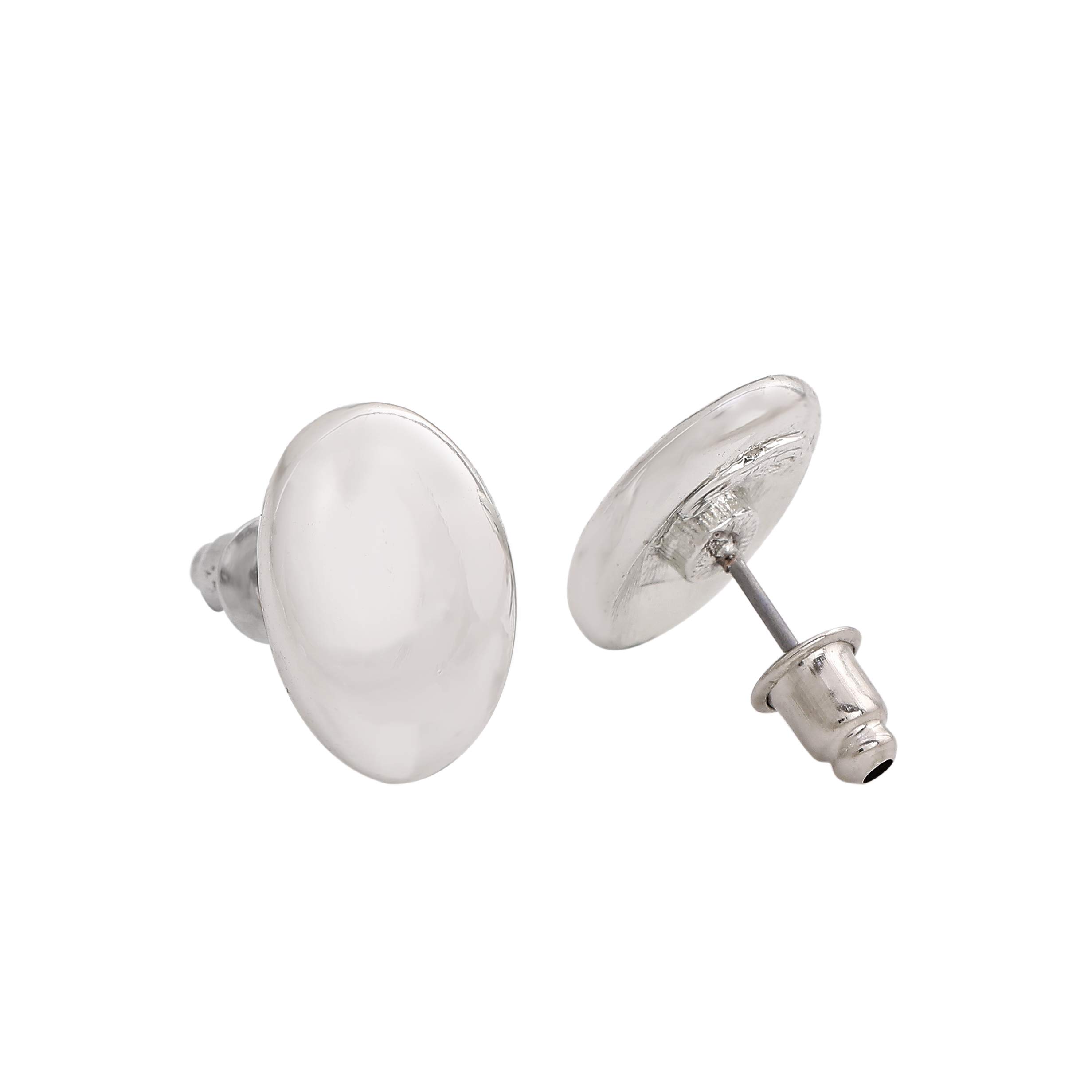 Non Precious Metal Rhodium Smooth Stud Earrings