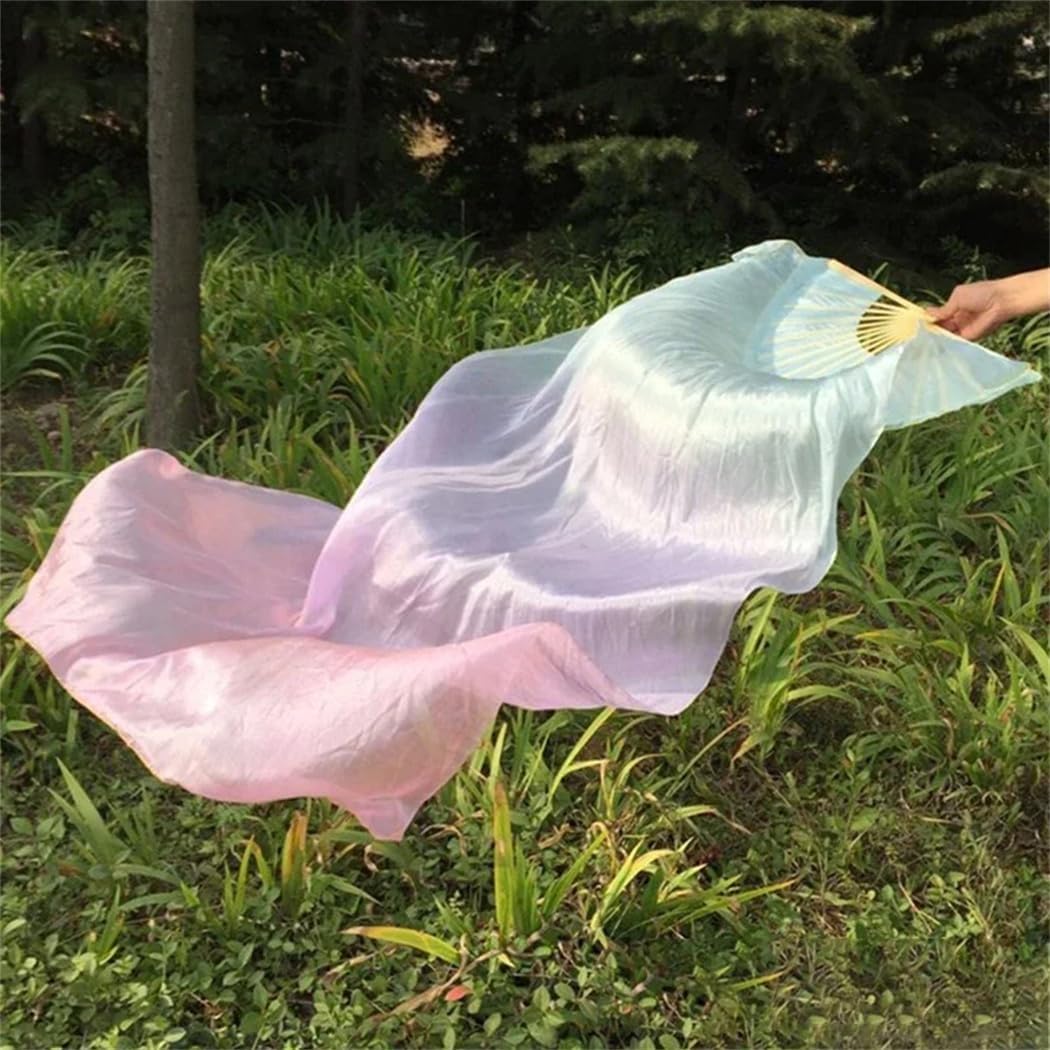 Silk Dance Fan 100% Silk Belly Dance Stage Performance Props Fans Hand-Dyed Multiple Colors Silk Veils