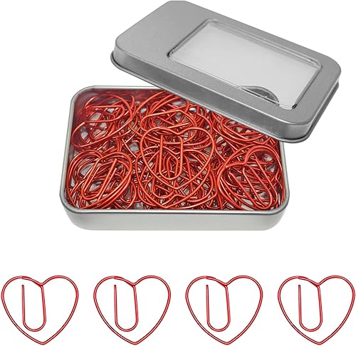 Clips de papel de corazón bonitos clips de corazón de amor regalos de San Valentín para mujeres rojo 50 unidades