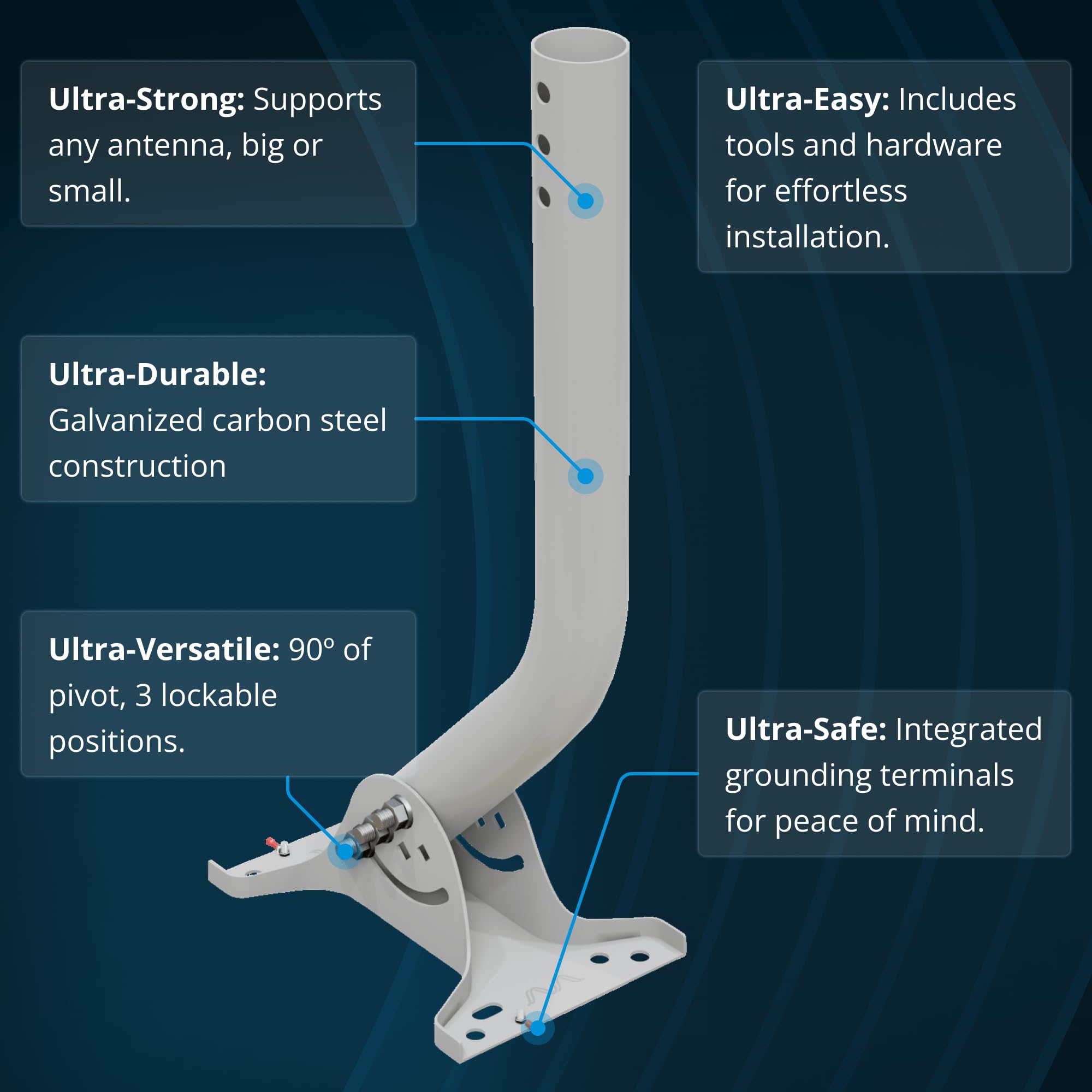 Waveform Ultrapole : le support d'antenne universel | 43,2 cm à 83,8 cm J Pole Mount pour antenne extérieure | Résistant aux intempéries | Antenne amplificateur de signal, antenne Yagi | Kit complet
