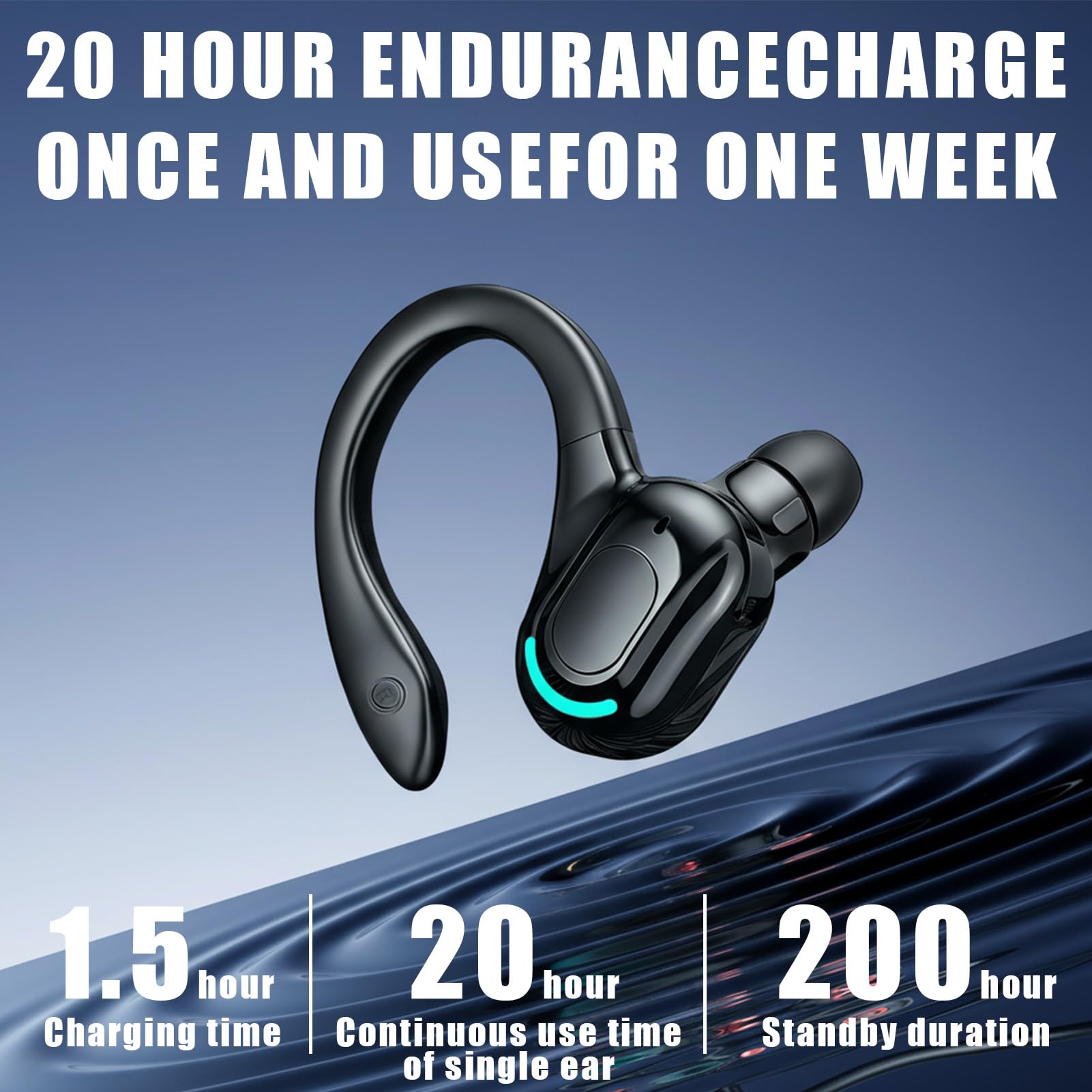 Auricolare mono Bluetooth wireless, durata della batteria di 20 ore, kit vivavoce V5.2 con microfono con cancellazione del rumore per Android, PC, ufficio, sport, auricolare rotante a 360°