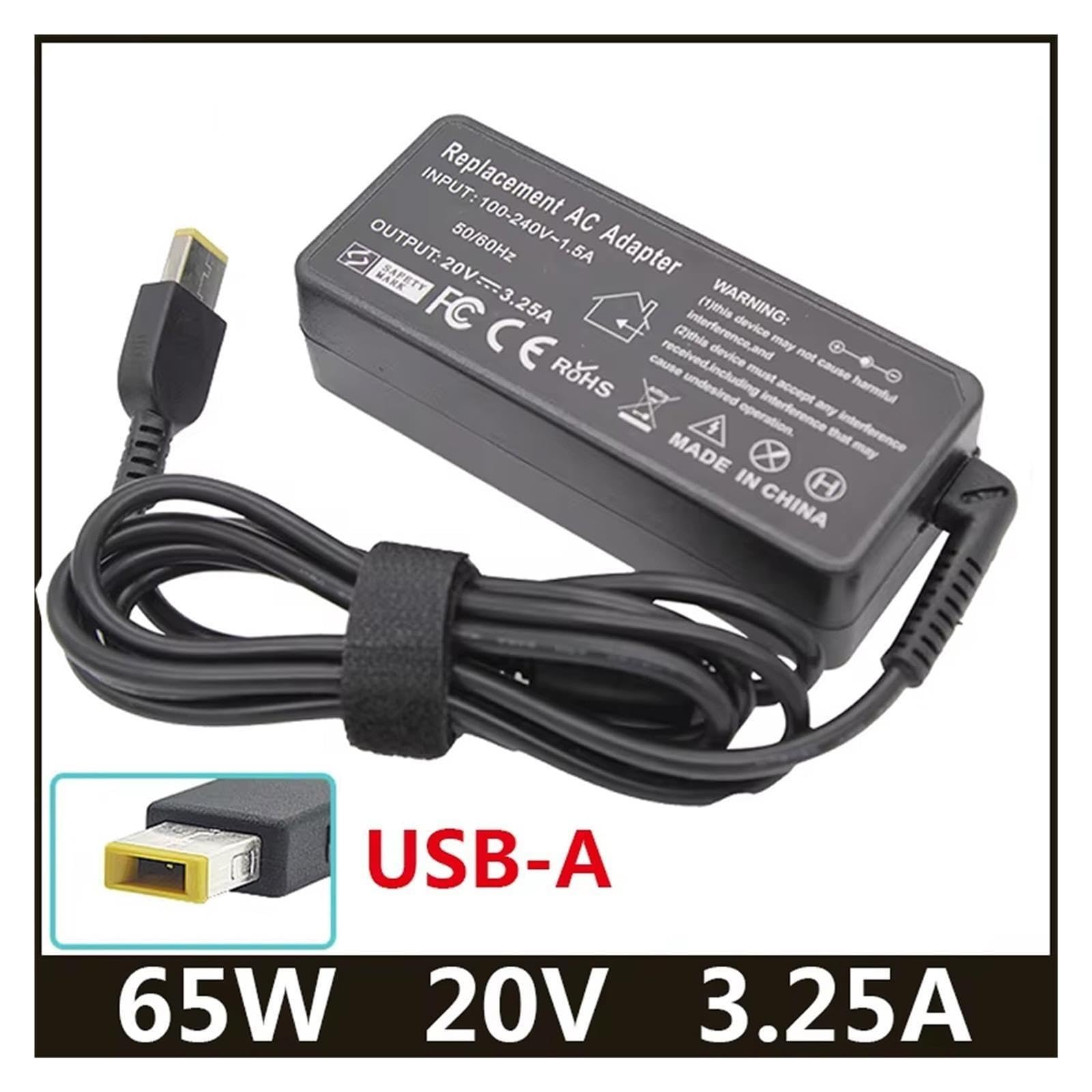 Adaptador De Corriente De Cargador De Vuelta De CA USB De 20V, 3,25a, 65W, Compatible con Thinkpad,Yoga X301S X230S G500 G405 X1 Carbon E431 E531 T440s Yoga 13(with AU Plug)