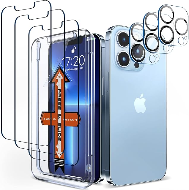 EGV Screen Protector for iPhone 13 Pro, [3+3 Packs] Tempered Glass Screen Protector for iPhone 13 Pro with Camera Lens Protector, 9H Hardness [Scratch Resistant] Case Friendly, 6.1 inch