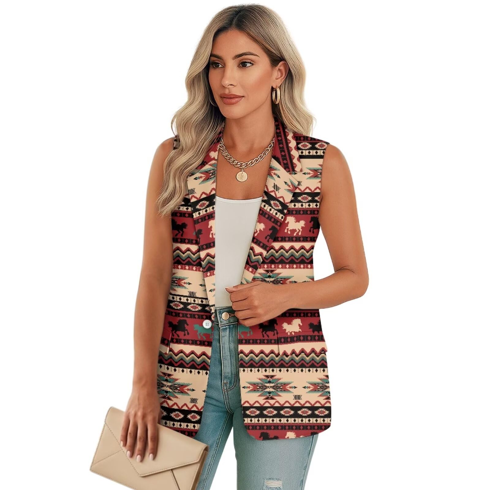 Womens Vest Suit One Button Tank Tops with Pockets Casual Blazer Waistcoat Business Jacket