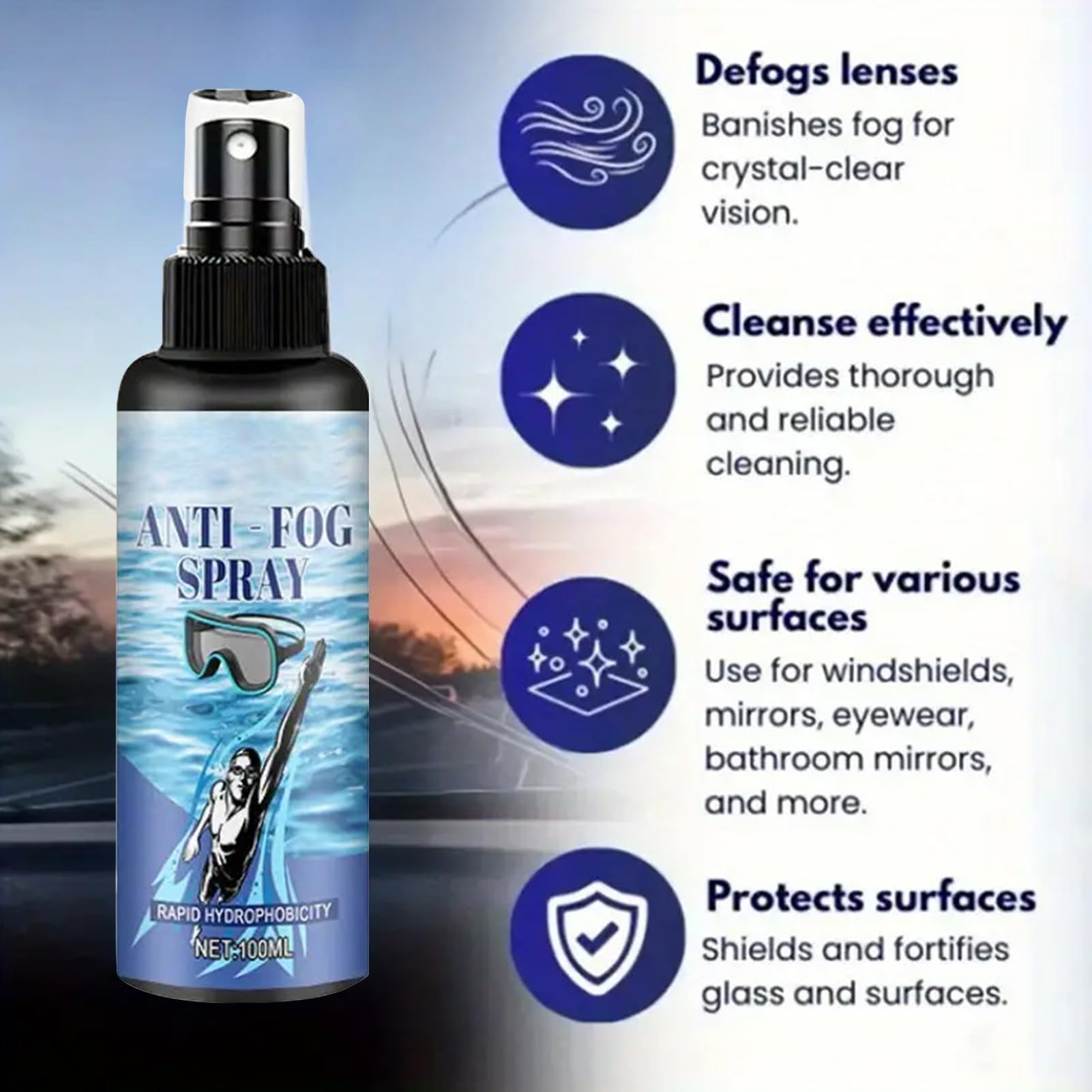 Spray Antiappannante per Occhialini da Nuoto | Soluzione Antifoschia per Occhiali Subacquei Trasparenti | Liquido Manutenzione 100ml per Allenamento Piscina Snorkeling attività Acquatiche