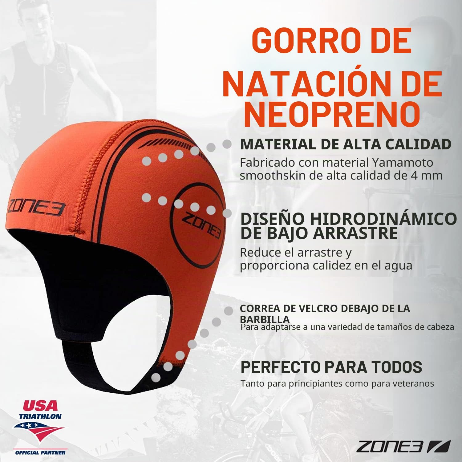 ZONE3 Gorro de Natación de Neopreno Naranja - Gorro de Neopreno Unisex Adulto