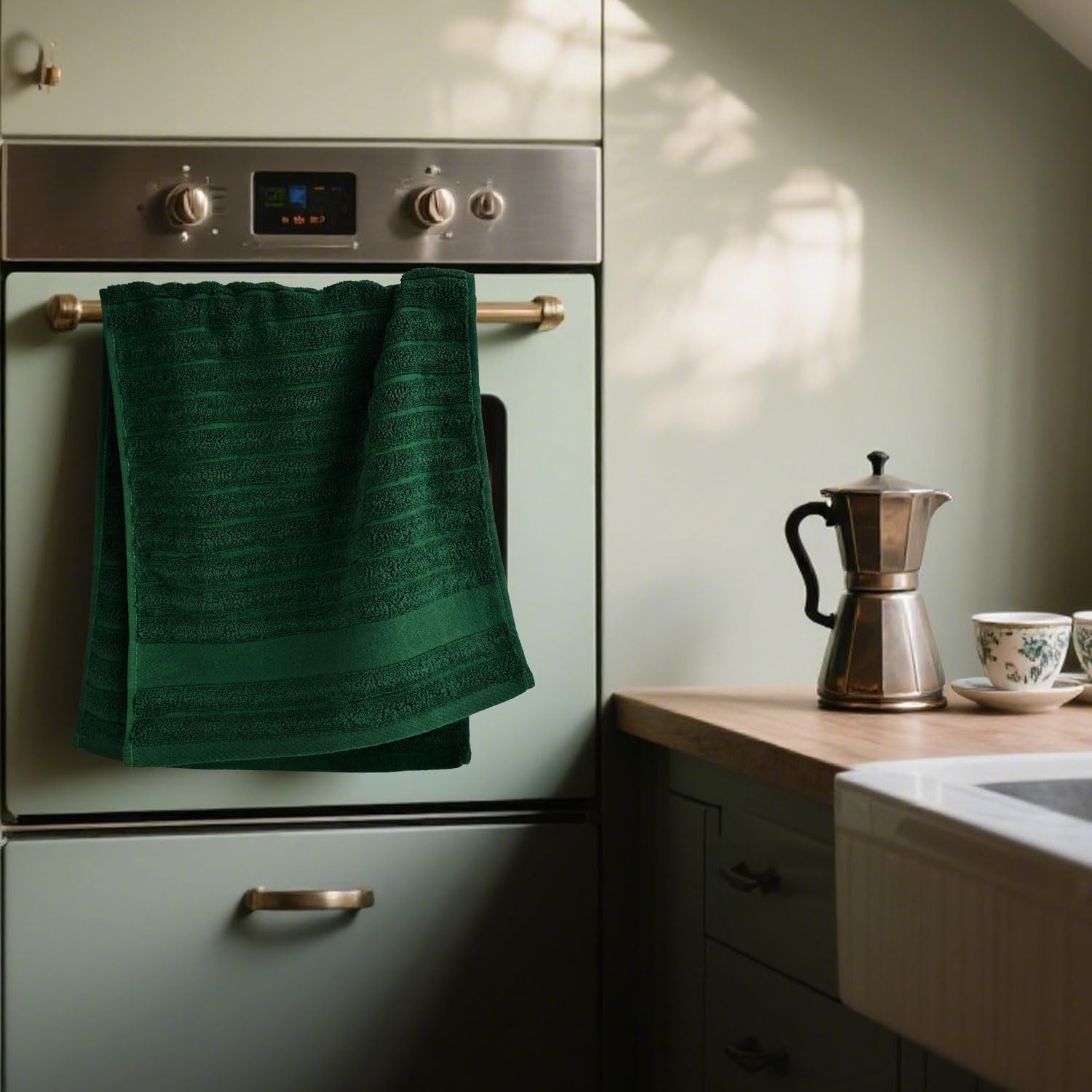Jacquotha 4-Pack Hand Towels (Forest Green) Ribbed – Kitchen & Bathroom Premium Cotton Towels 13” x 29”, Soft and Quick Drying 470 GSM