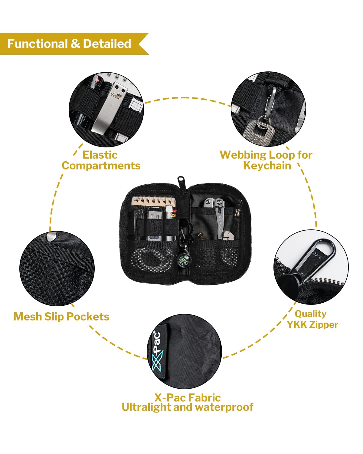 VIPERADE VE10 EDC Bolsa organizadora multiherramienta multifunción de nailon duradero, bolsa de bolsillo para herramientas, funda para cuchillo para soporte de linterna