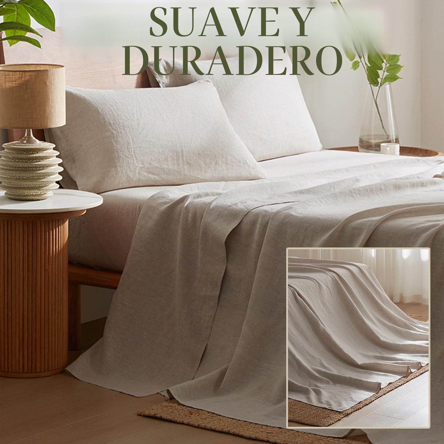 DAPU Pure Linen - Juego de sábanas 100% Lino francés de Normandía, Transpirable y Duradero para Personas Que Duermen con Calor, Juego de 4 Piezas, 1 sábana encimera, 1 sábana Bajera, 2 Fundas de