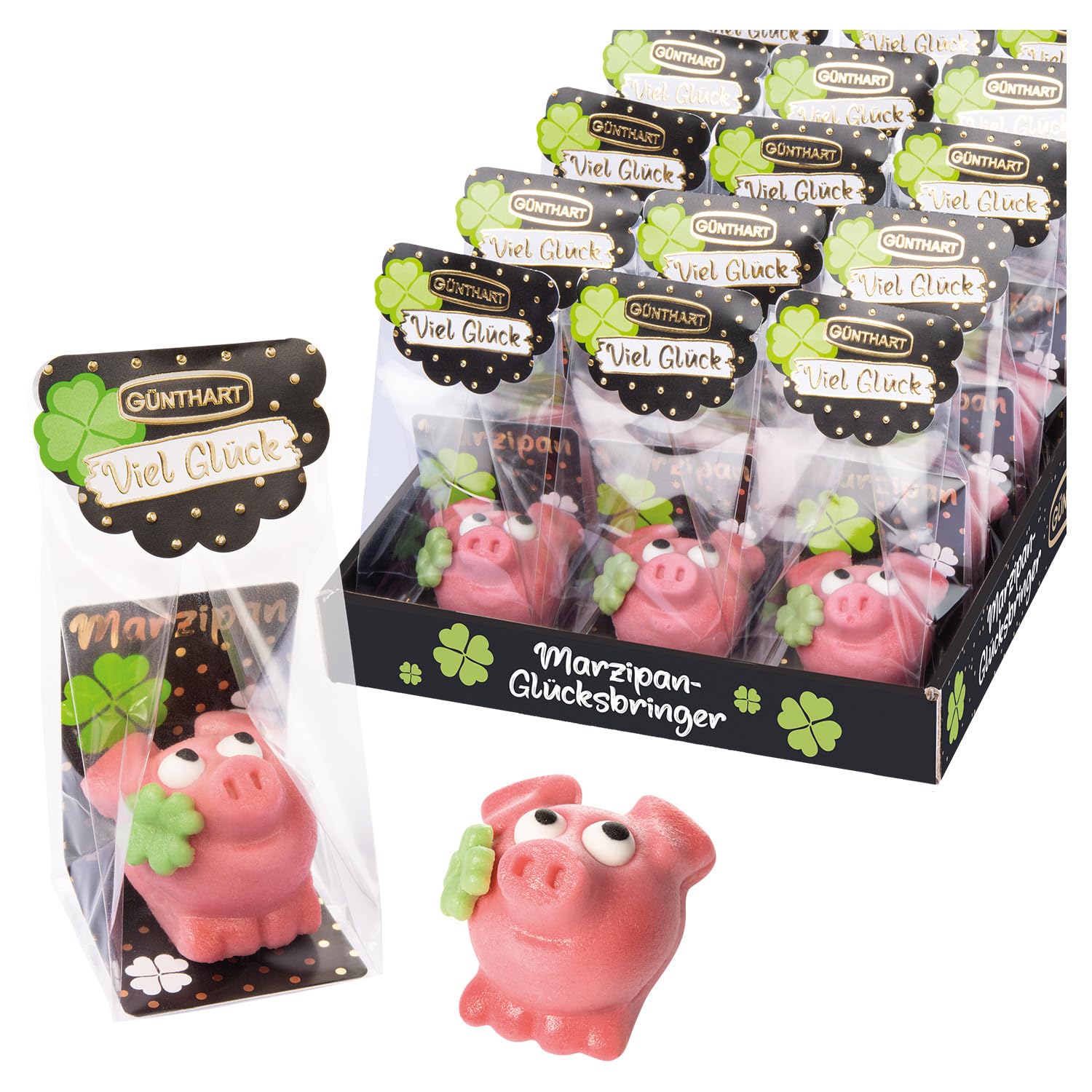 Günthart 15 Stück Marzipan Schweinchen im Cellophanbeutel einzeln verpackt zum verschenken,1er Pack 450 gr
