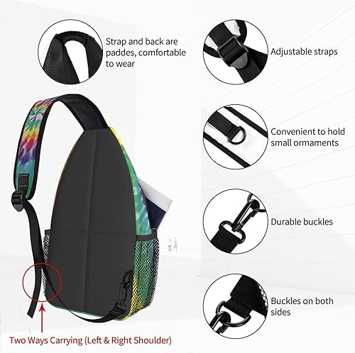 Miniatura 3 de Dujiea Mochila cruzada para hombres y mujeres, bolsa de pecho, bolsa de hombro, mochila de viaje, senderismo, mochila, Teñido anudado