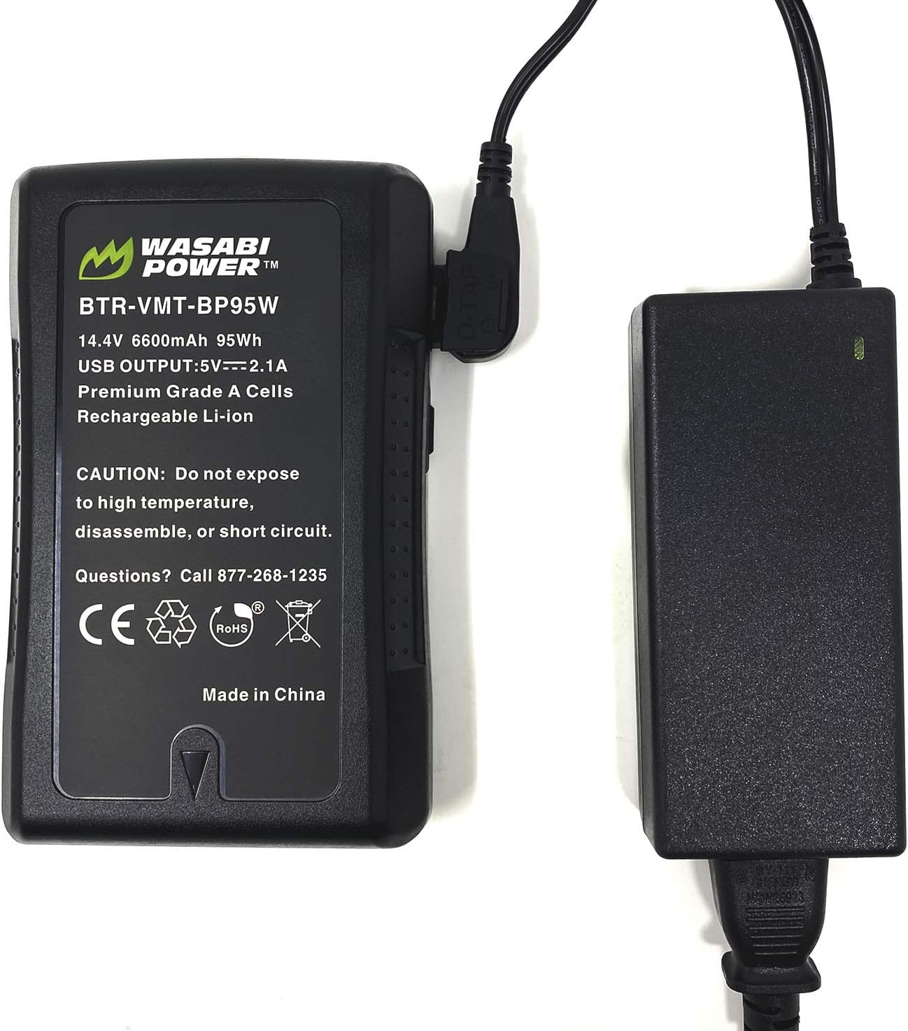 Wasabi Power V-Mount Battery (14.4V, 6600mAh, 95Wh) and V-Mount Battery Charger with D-Tap for Sony Video Camera Camcorder, Broadcast LED Light, and Any Other Compatible Video Camera Camcorder