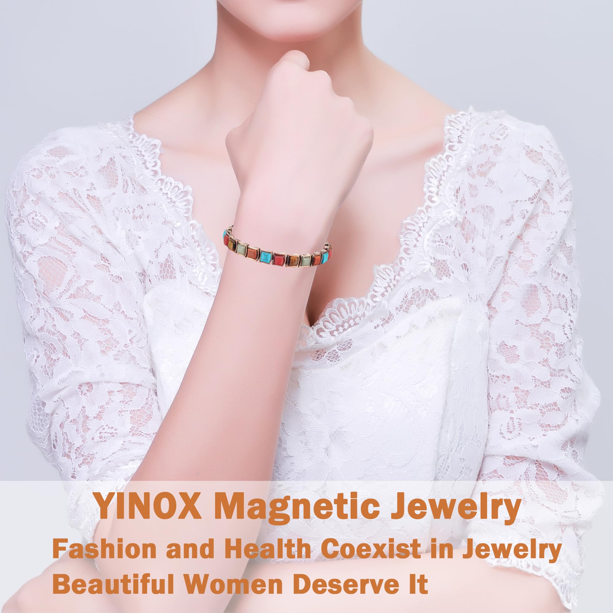 YINOX Magnetfeldtherapie-Kupferarmband für Frauen, türkisfarbenes buntes Armband, reines Kupfer-Magnetarmband