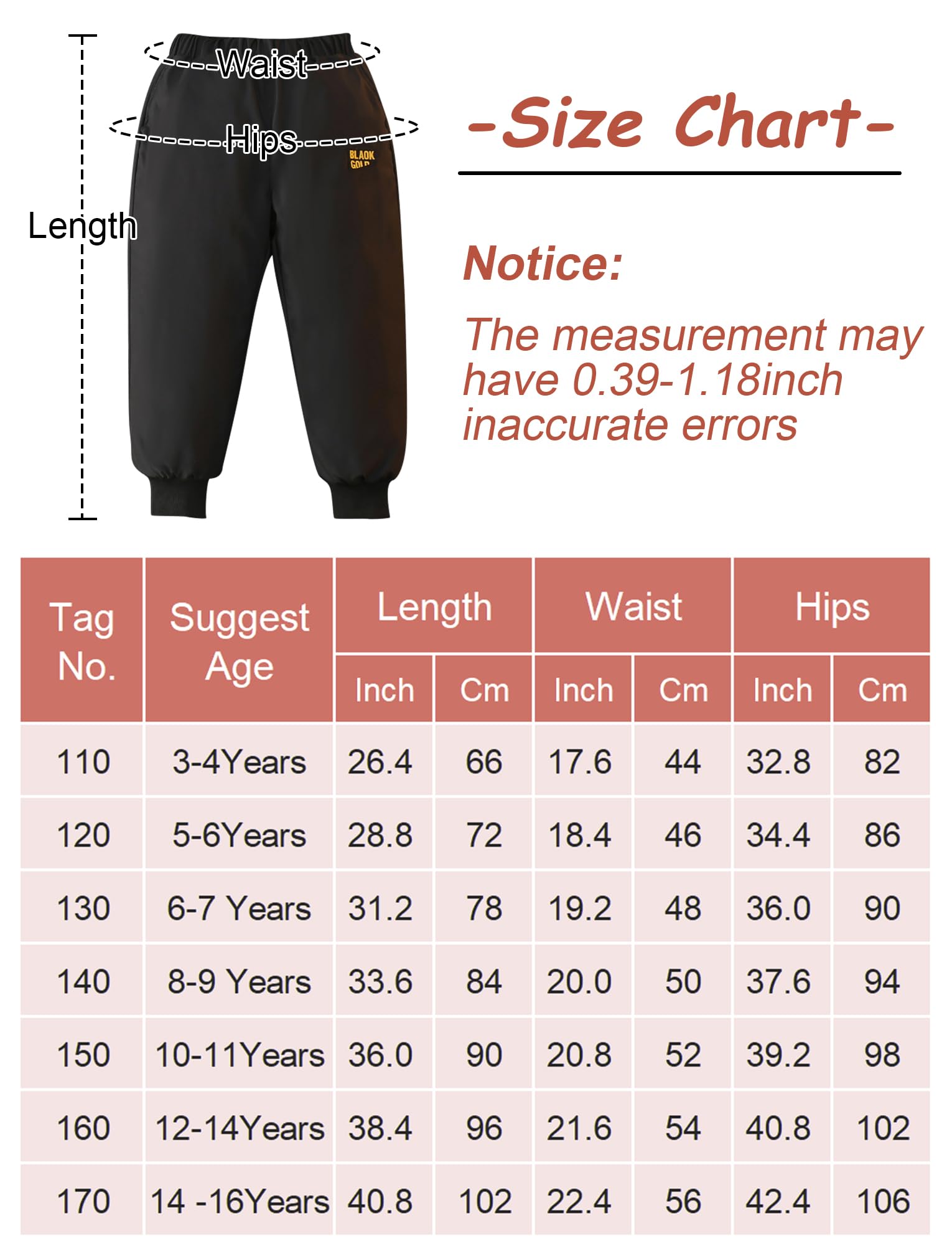 Maeau Pantalones de plumón para niños, cálidos, para la nieve, para niños, niñas, acolchados, ligeros, con bolsillos, 104-164