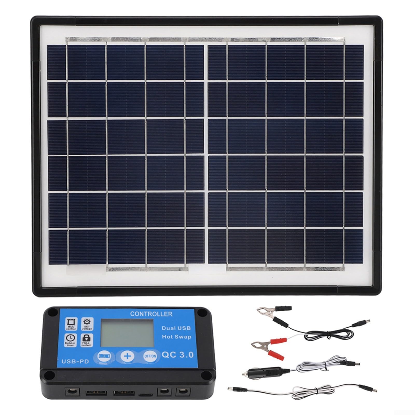 Pannello solare monocristallino da 20 W 6 V con doppia porta USB e DC per camper, barca, ricarica batteria moto