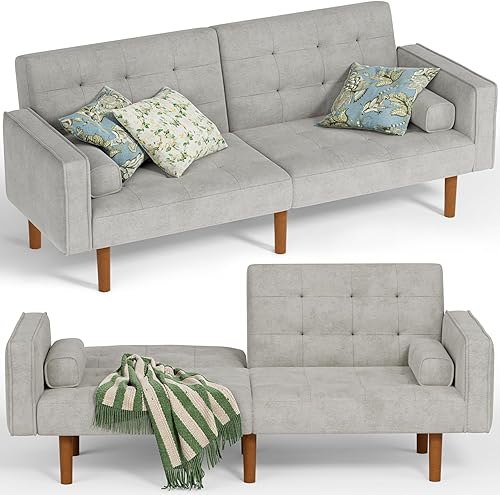 YESHOMY Sofá cama modular convertible tipo futón, sofá biplaza con respaldo dividido con patas cónicas, 74 pulgadas, salón pequeño para sala de