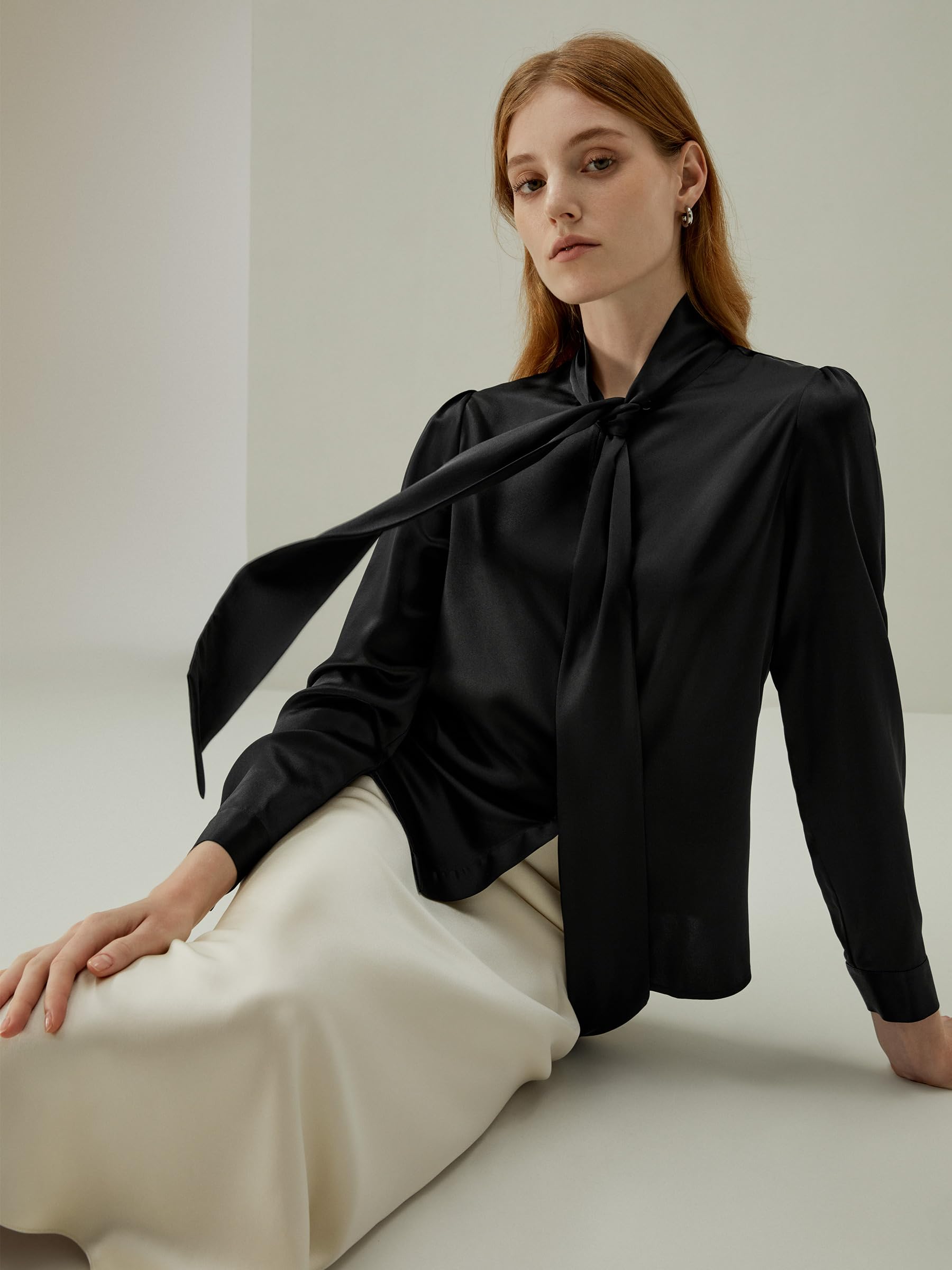 LilySilk Klassisch Seidenbluse Damenmode Seidenhemd Langarmbluse Damen Schluppenbluse Langarm aus Verpackung MEHRWEG