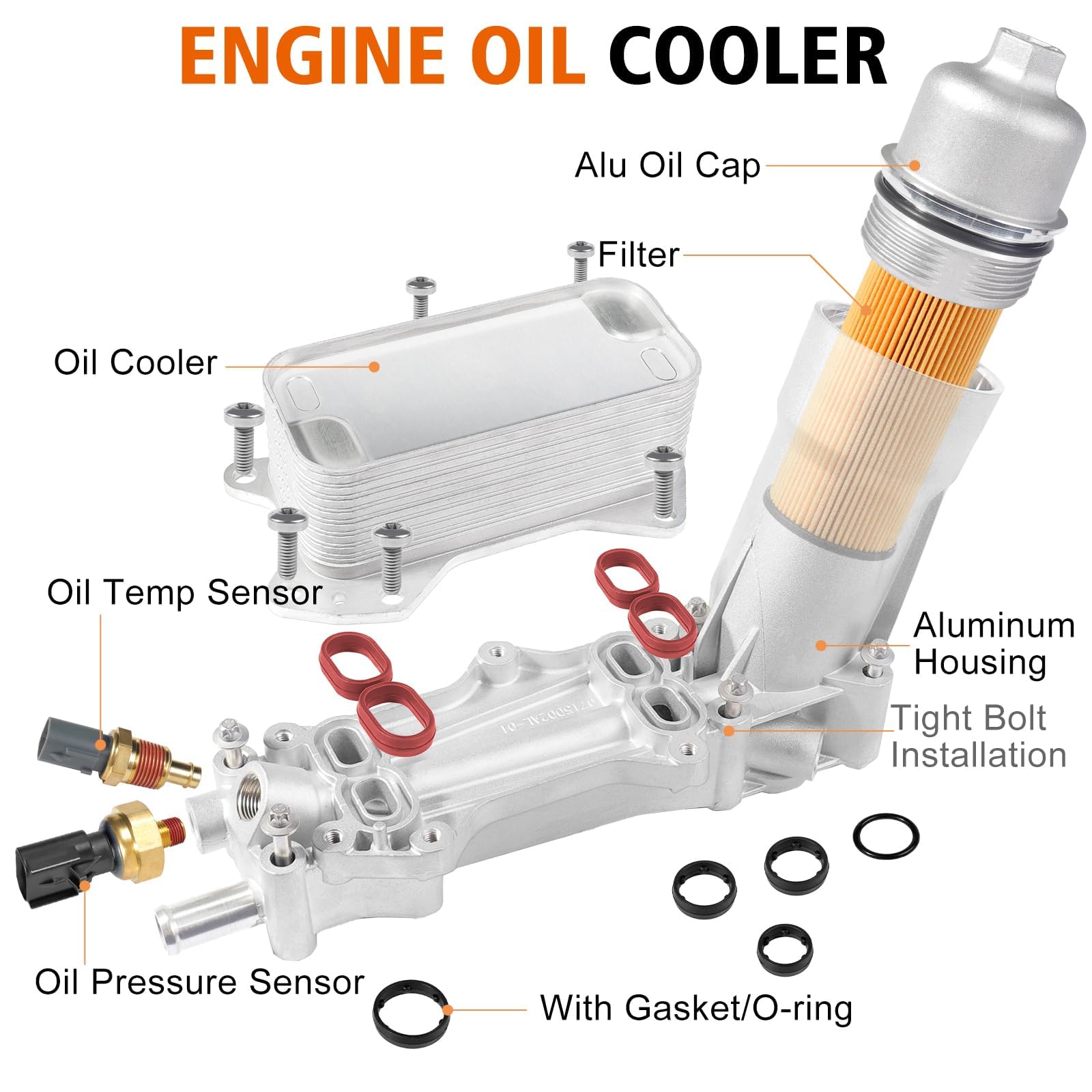 Oil Cooler Engine Oil Filter Housing Assembly Full Aluminum Kit for 3.6L Jeep Grand Cherokee Wrangler 2012-2016