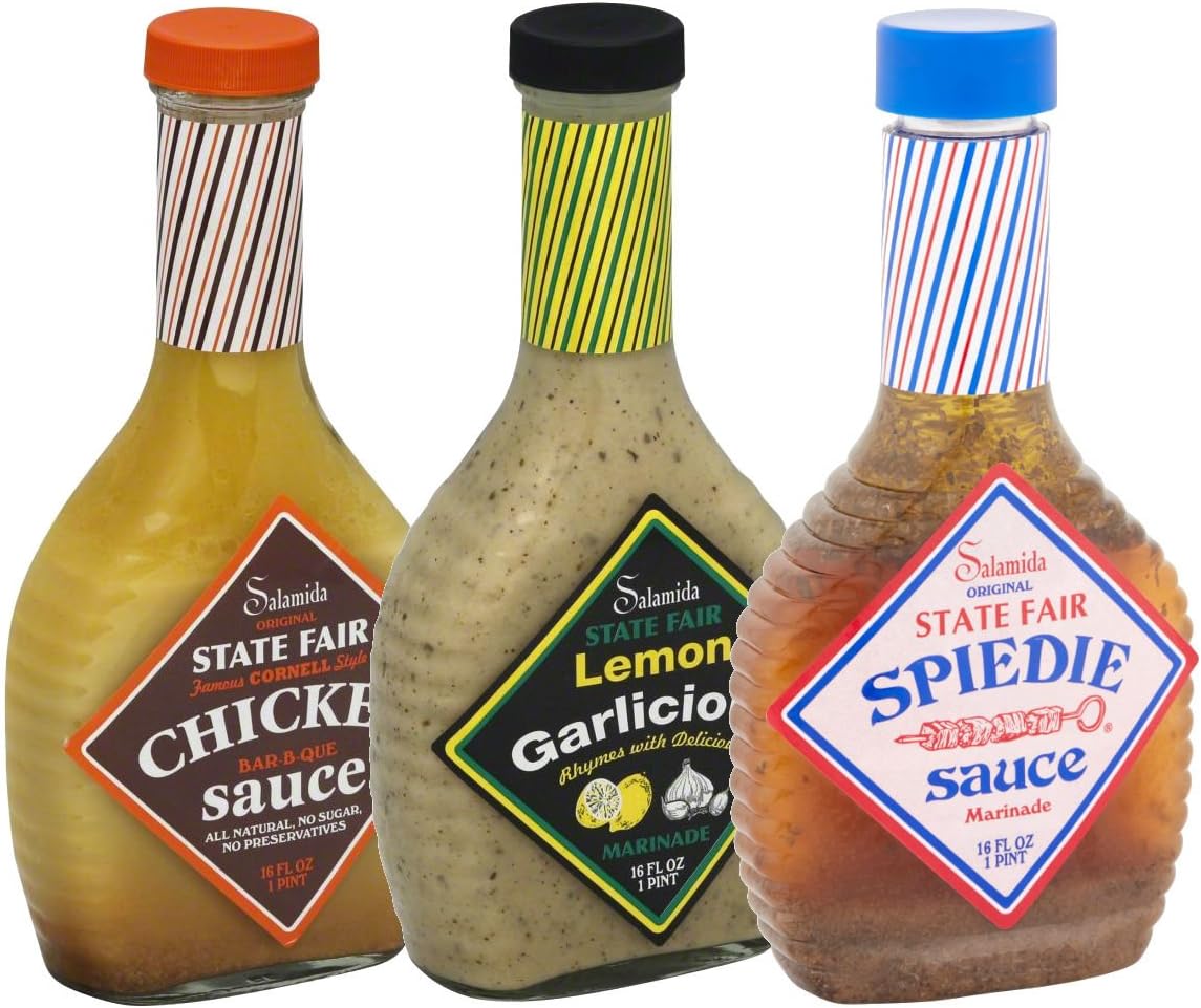 3-Pack Salamida State Fair 16 Oz Marinades: Chicken BBQ, Lemon Garlicious, Spiedie