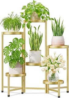 iDavosic.ly Plant Stand Indoor Outdoor, 6 Tier Metal Corner Shelf, Gold