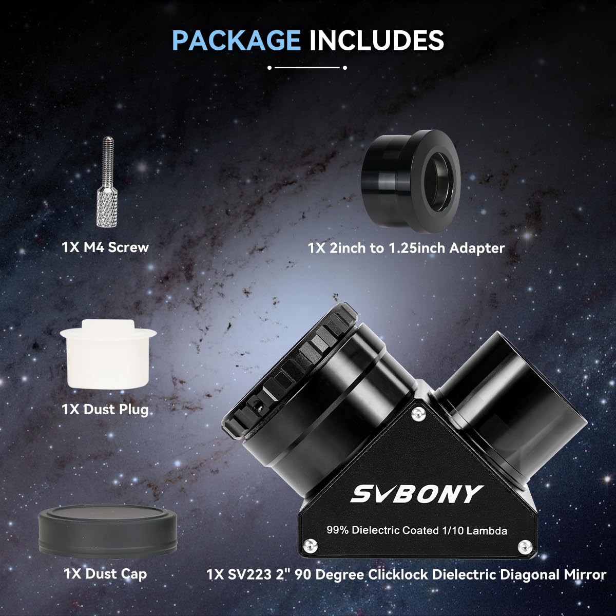 SVBONY SV223 - Espejo Diagonal de 90 Grados, Revestimiento dieléctrico Reflectante al 99%, Imagen erecta, Estrella Diagonal, 5 cm con Adaptador de 1.25 Pulgadas, Adaptador Diagonal para telescopio