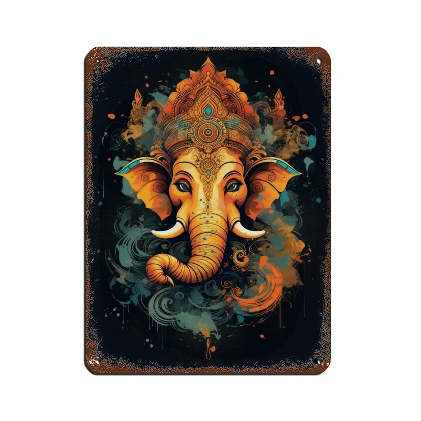 Hindu Ganesha Decor Retro Poster Metal Tin Sign Chic Art Retro Iron Painting Bar People Cave Cafe Family Garage Poster Wall Decoration 12x16inch(30x40cm)