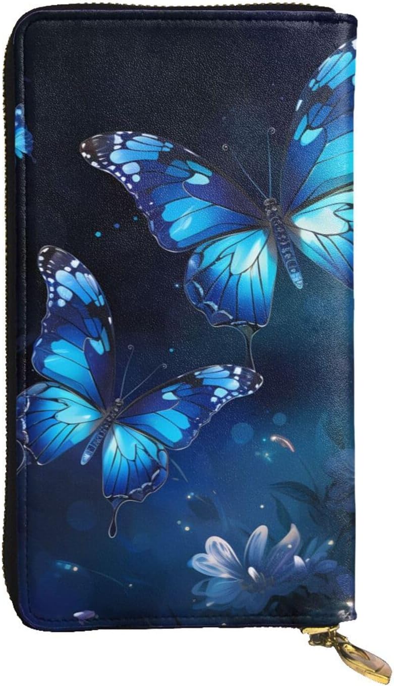 Dark Blue Butterflies Printfull Width Double-Sided Printed Long Wallet Is A Must-Have For Travel, Portable And Easy To Store In One