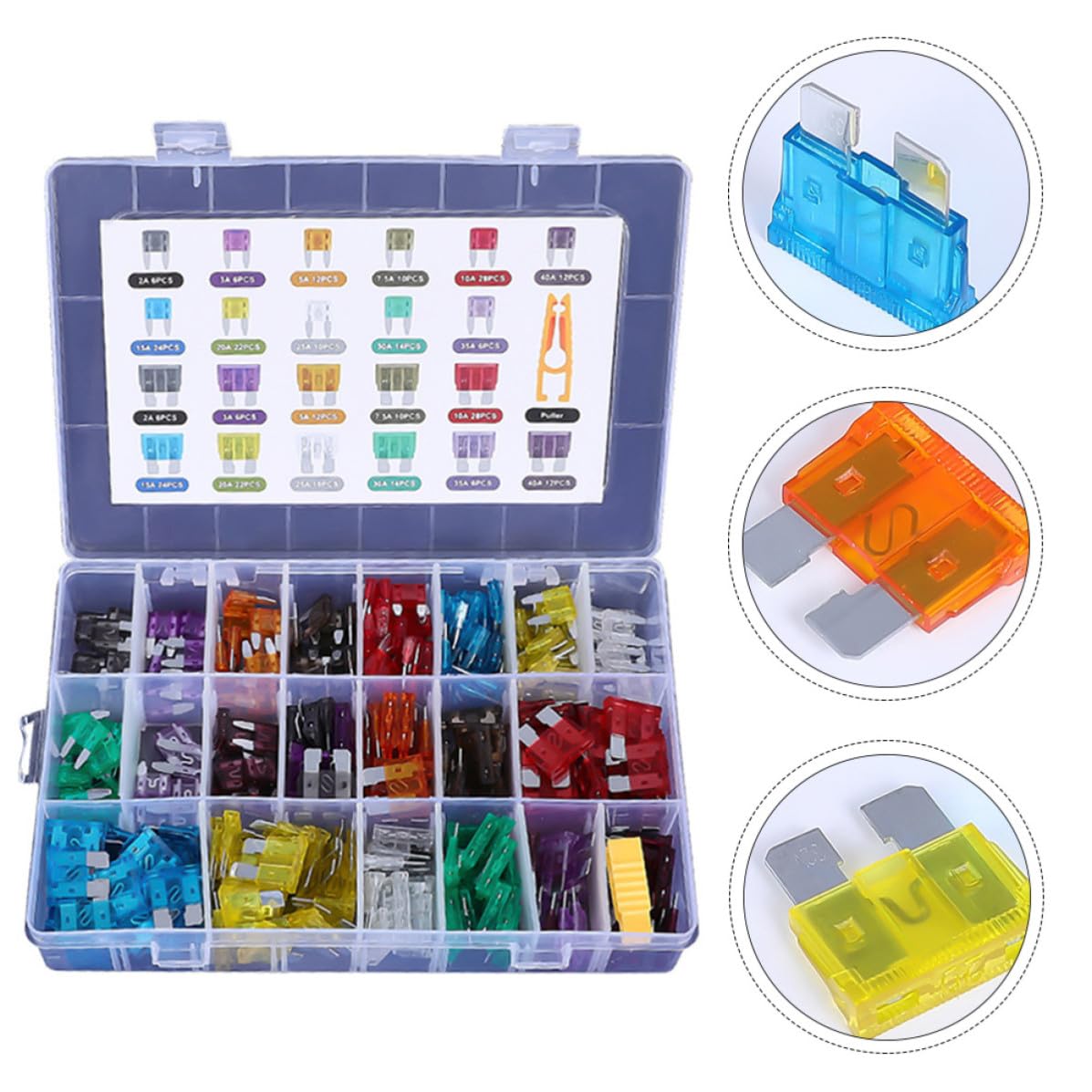 300pcs Zinc Alloy Car Fuse Assortment Kit with Puller Tool for Precise Fusing and Protecting Vehicle Electrical System, Standard Blade Automotive Replacement Fuses for Cars